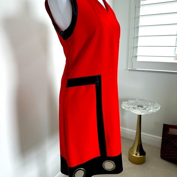 RINASCIENTO Red Dress with Black leather detailing & silver circle details - Picture 8 of 13